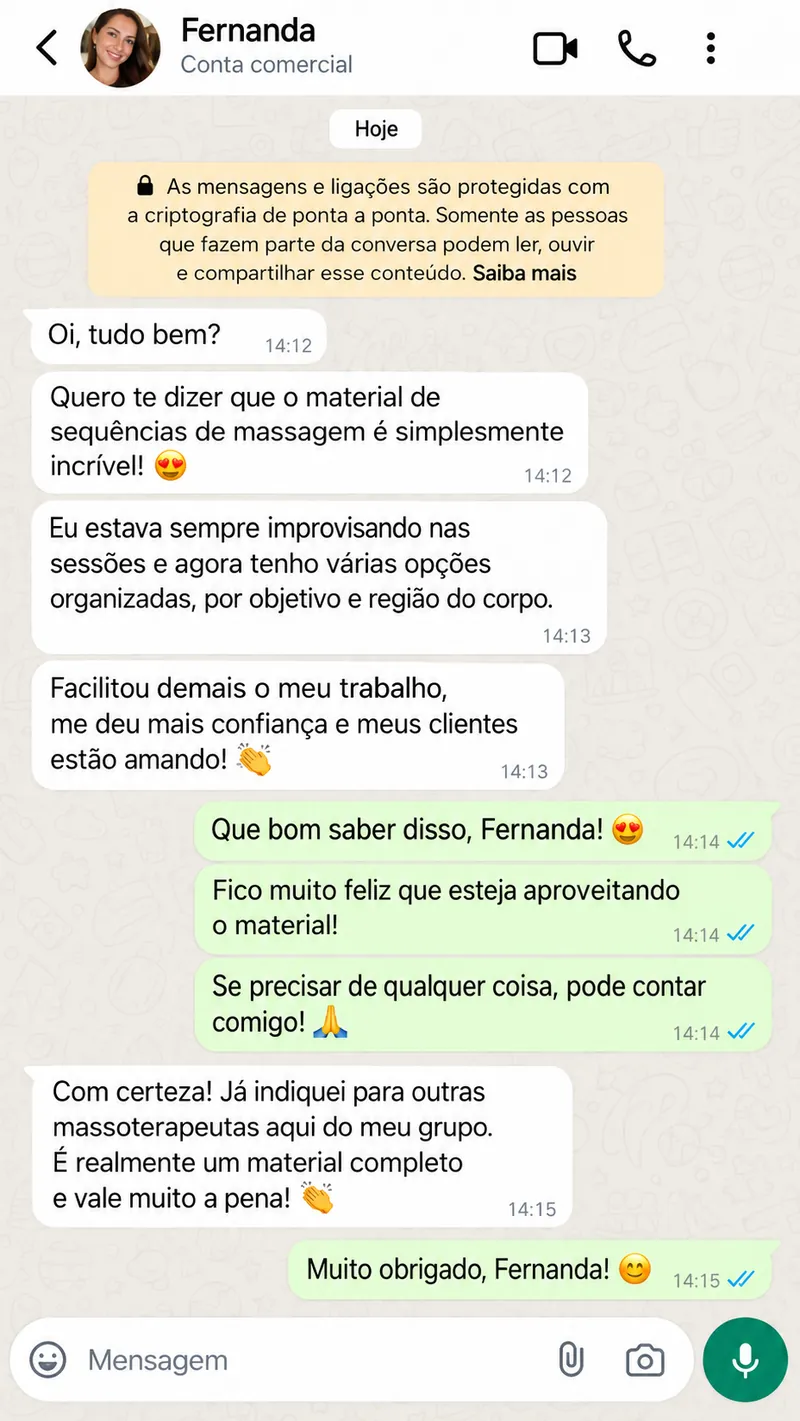 Depoimento da Fernanda no WhatsApp